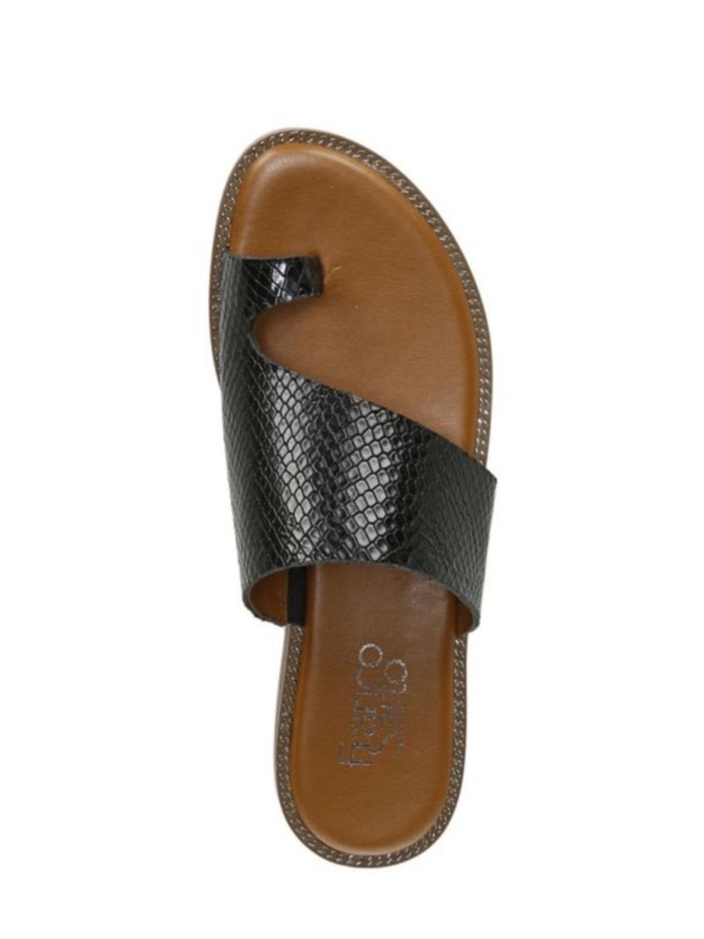 Franco Sargon Gem Black Textured Leather Toe-Ring Slide Sandal - Women